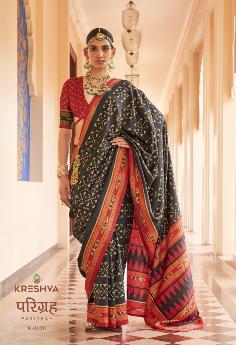 Kreshva Parigrah Wholesale Mercerised Silk Printed Designer Saree Catalog — Festival Sarees, Kreshva wholesale from Surat — view 5