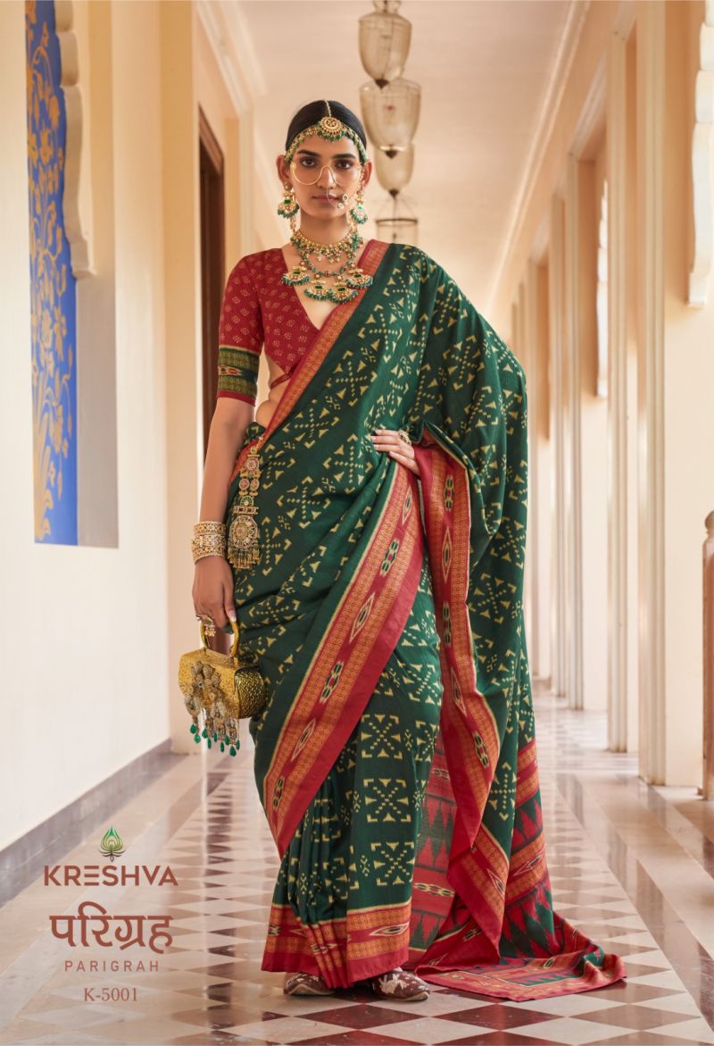 Kreshva Parigrah Wholesale Mercerised Silk Printed Designer Saree Catalog — Festival Sarees, Kreshva wholesale from Surat — view 4