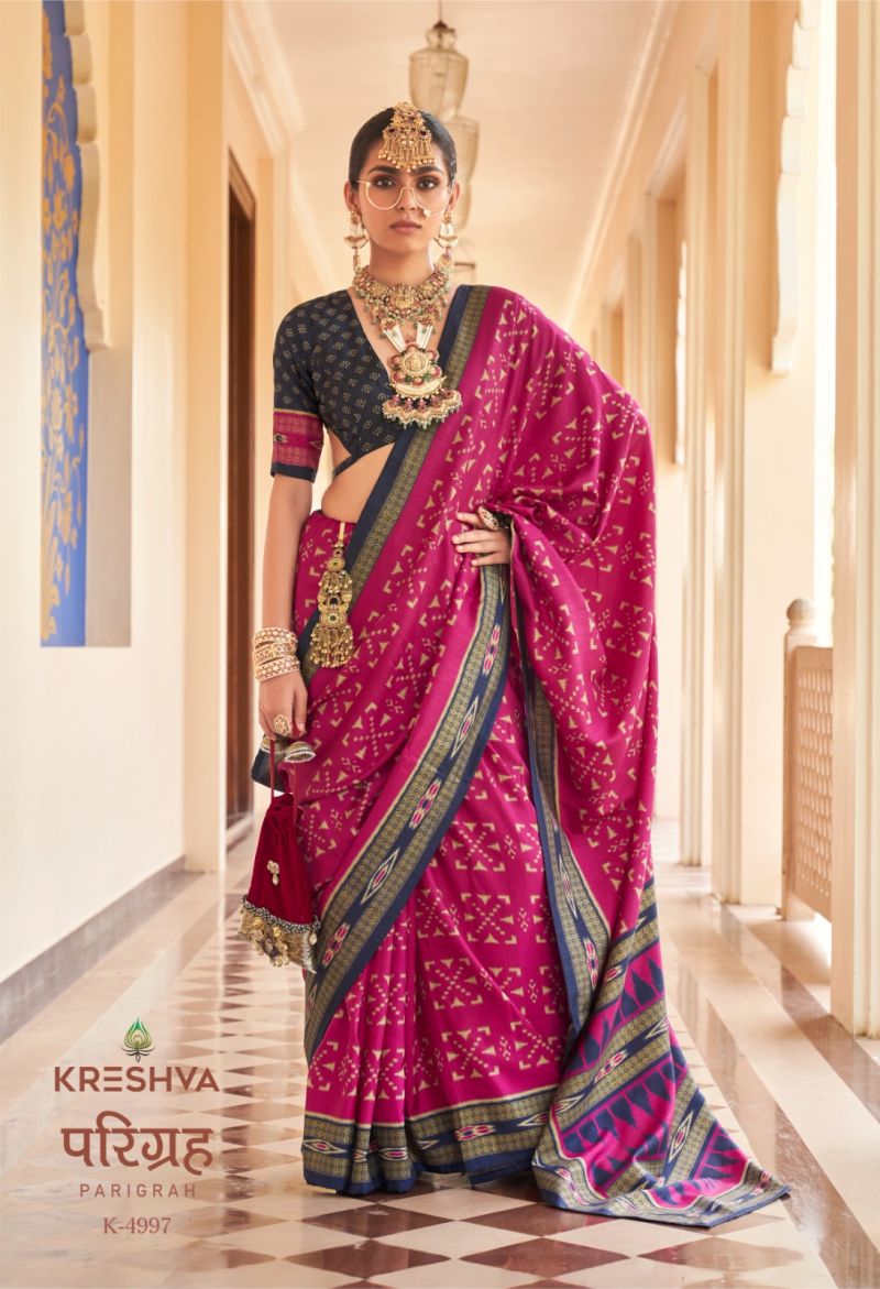 Kreshva Parigrah Wholesale Mercerised Silk Printed Designer Saree Catalog — Festival Sarees, Kreshva wholesale from Surat — view 3
