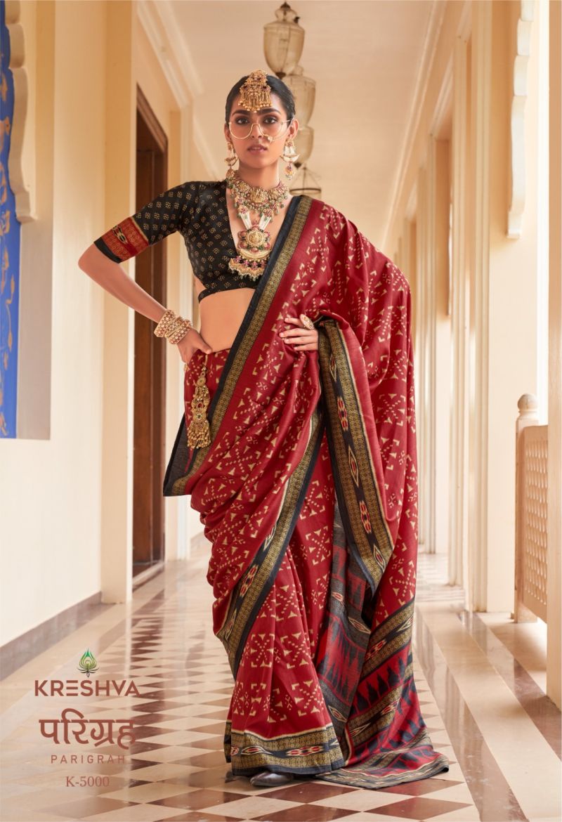 Kreshva Parigrah Wholesale Mercerised Silk Printed Designer Saree Catalog — Festival Sarees, Kreshva wholesale from Surat — view 2