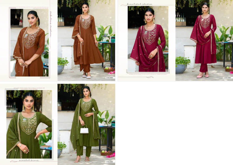 Ladies Flavour 3492 And 3494 Mul Chanderi Hand Work Kurti With Bottom Dupatta Catalog — Wholesale Kurtis, Ladies Flavour wholesale from Surat — Photo 5