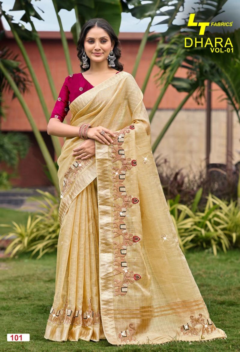 Lt Dhara Vol 1 Wholesale Kora Silk Beads Work Saree Catalog — Silk Sarees, Vardan Ethnic wholesale from Surat — view 4