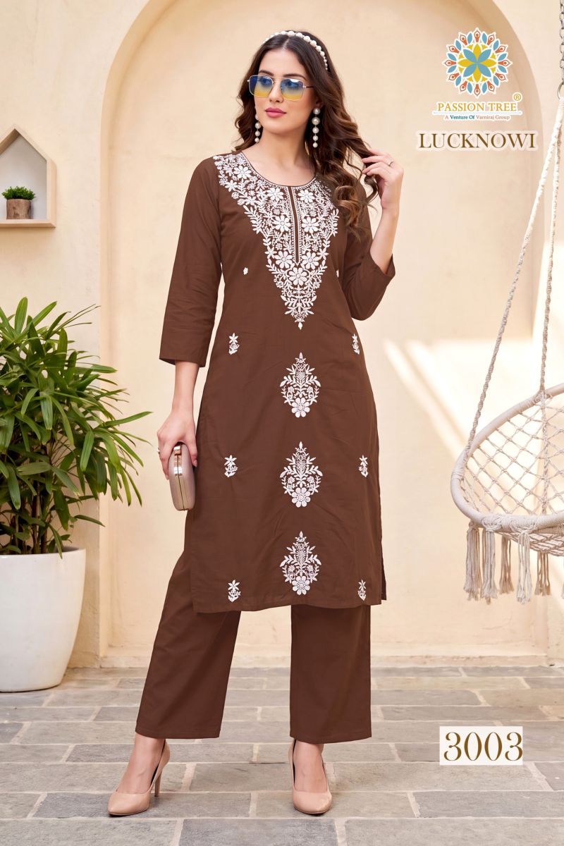 Lucknowi Vol 3 By Passion Tree Cotton Dhabu Embroidery Work Kurti And Plazzo Catalog — Wholesale Kurtis, Passion Tree wholesale from Surat — view 3
