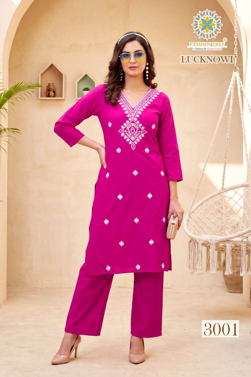 Lucknowi Vol 3 By Passion Tree Cotton Dhabu Embroidery Work Kurti And Plazzo Catalog