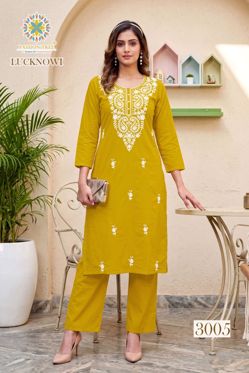 Lucknowi Vol 3 By Passion Tree Cotton Dhabu Embroidery Work Kurti And Plazzo Catalog — Wholesale Kurtis, Passion Tree wholesale from Surat — view 7
