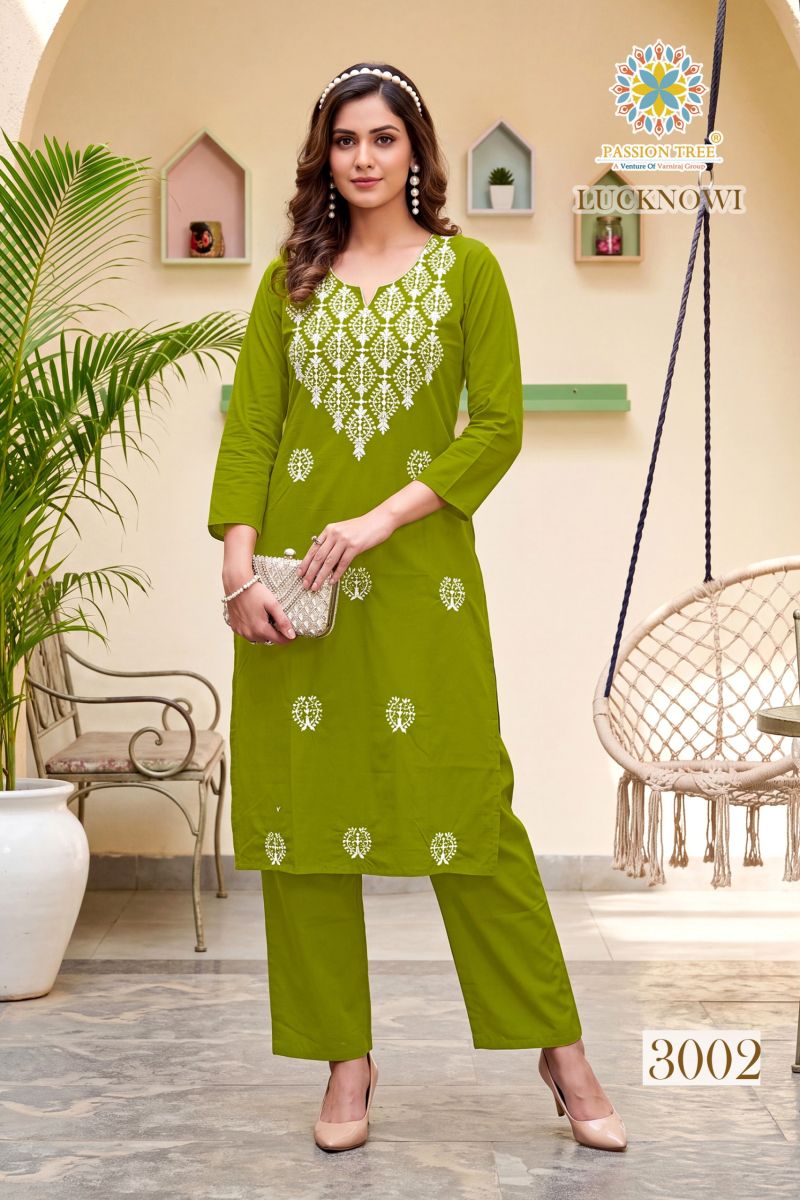 Lucknowi Vol 3 By Passion Tree Cotton Dhabu Embroidery Work Kurti And Plazzo Catalog — Wholesale Kurtis, Passion Tree wholesale from Surat — view 6