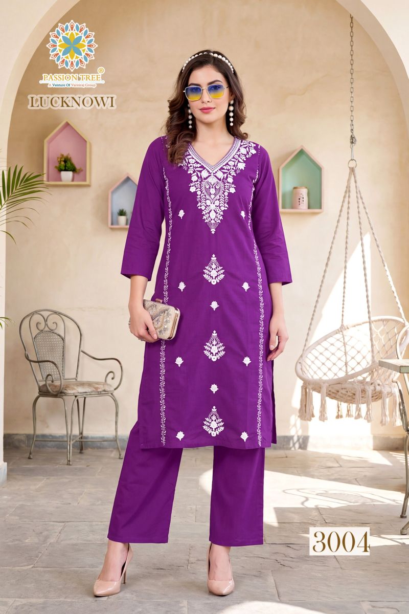 Lucknowi Vol 3 By Passion Tree Cotton Dhabu Embroidery Work Kurti And Plazzo Catalog — Wholesale Kurtis, Passion Tree wholesale from Surat — view 5