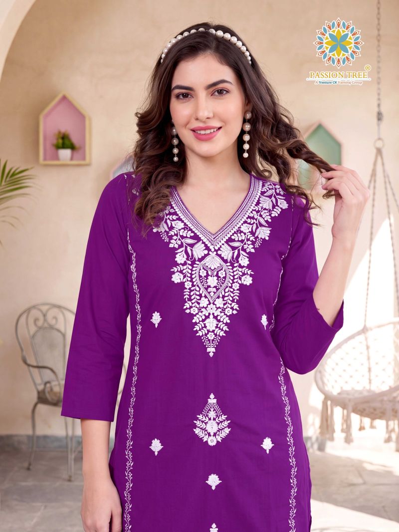 Lucknowi Vol 3 By Passion Tree Cotton Dhabu Embroidery Work Kurti And Plazzo Catalog — Wholesale Kurtis, Passion Tree wholesale from Surat — view 4