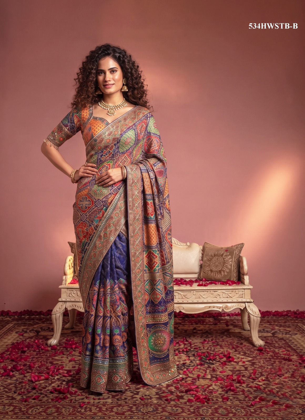 Mahotsav Nimaya Rajwadi Natural Crepe Aari &amp; Mirror Work Saree — Singles, Mahotsav wholesale from Surat — view 2