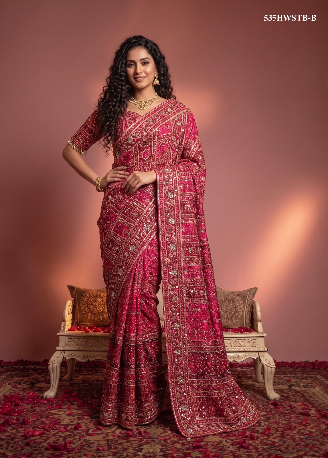 Mahotsav Nimaya Rajwadi Natural Crepe Aari & Mirror Work Saree