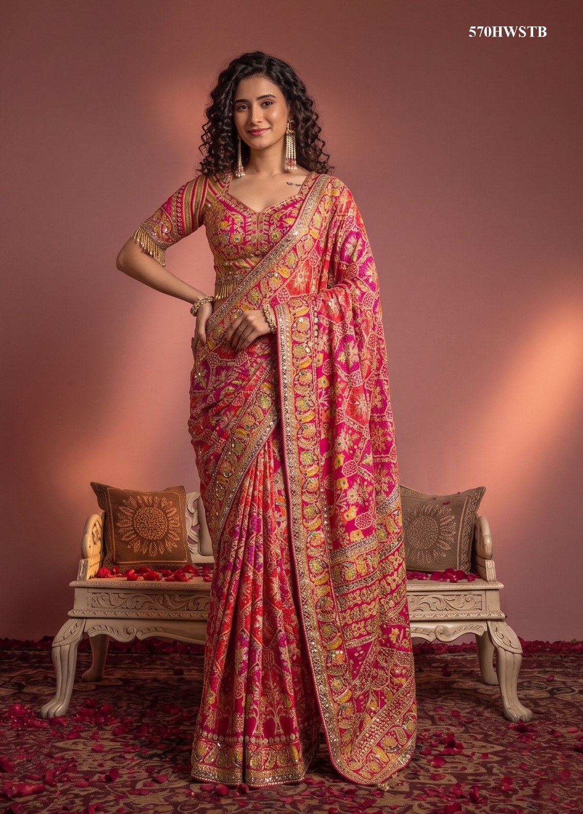 Mahotsav Nimaya Rajwadi Natural Crepe Aari &amp; Mirror Work Saree — Singles, Mahotsav wholesale from Surat — view 8