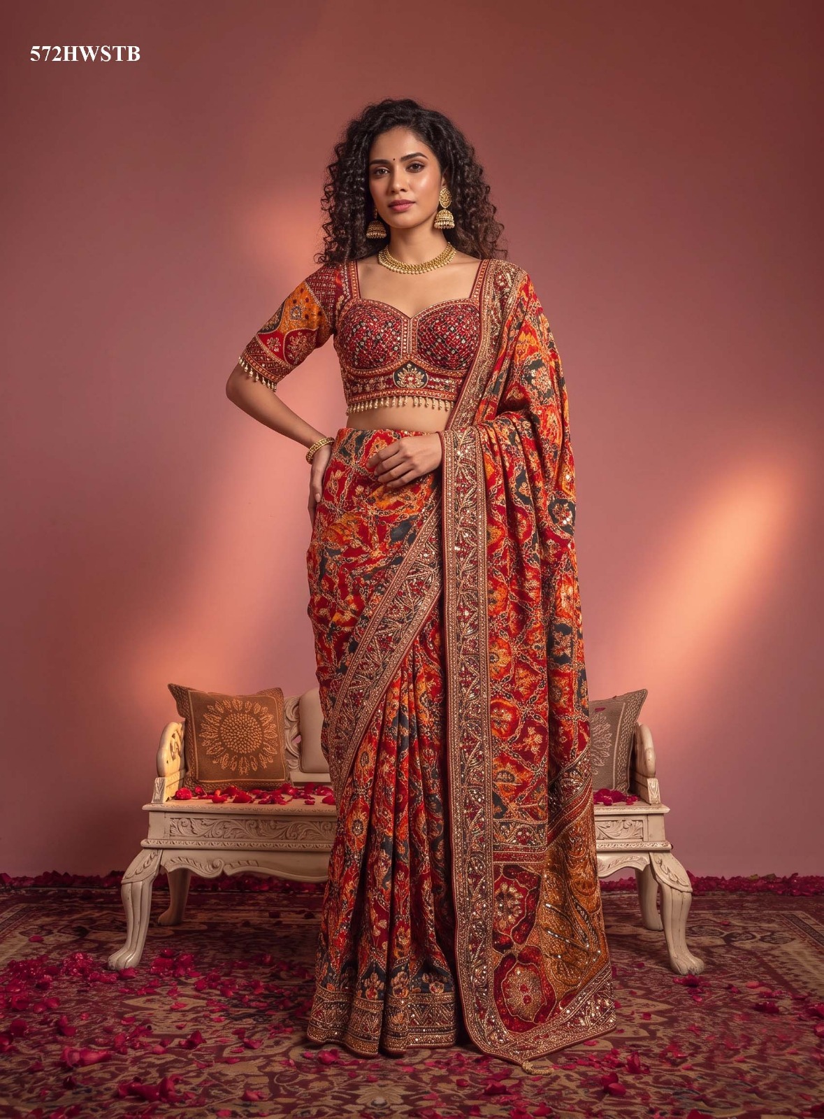 Mahotsav Nimaya Rajwadi Natural Crepe Aari &amp; Mirror Work Saree — Singles, Mahotsav wholesale from Surat — view 7