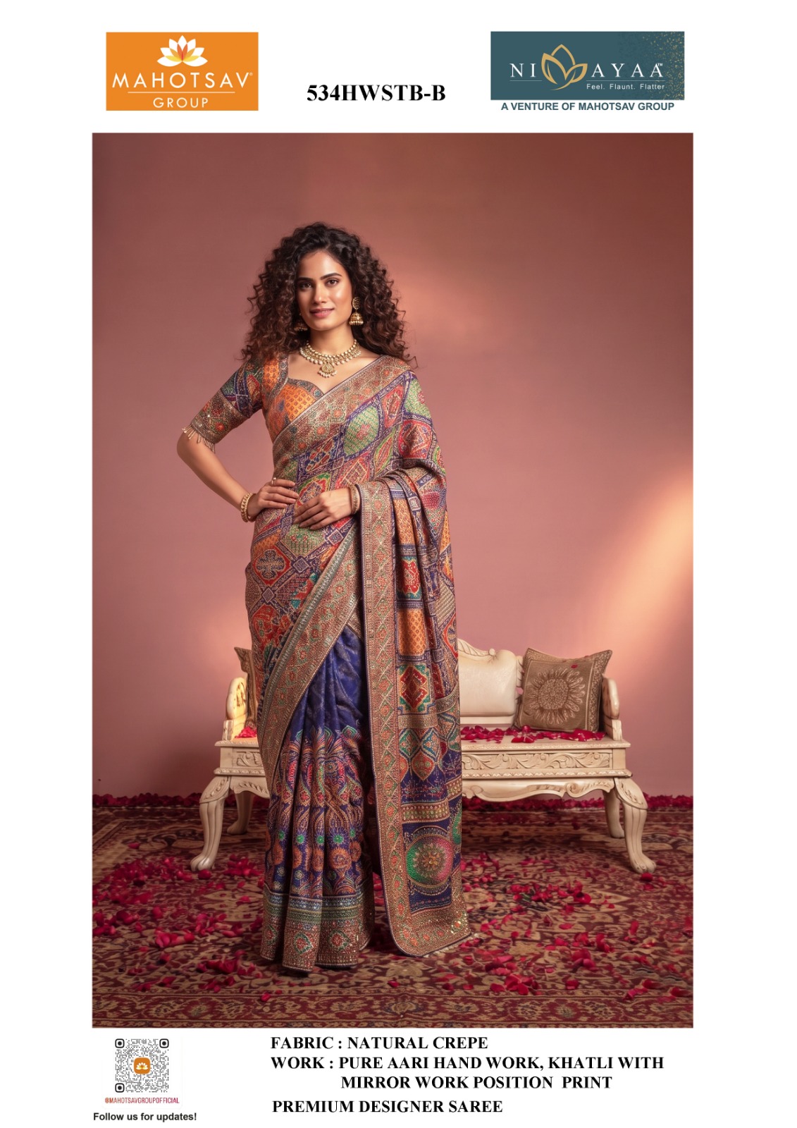Mahotsav Nimaya Rajwadi Natural Crepe Aari &amp; Mirror Work Saree — Singles, Mahotsav wholesale from Surat — view 6
