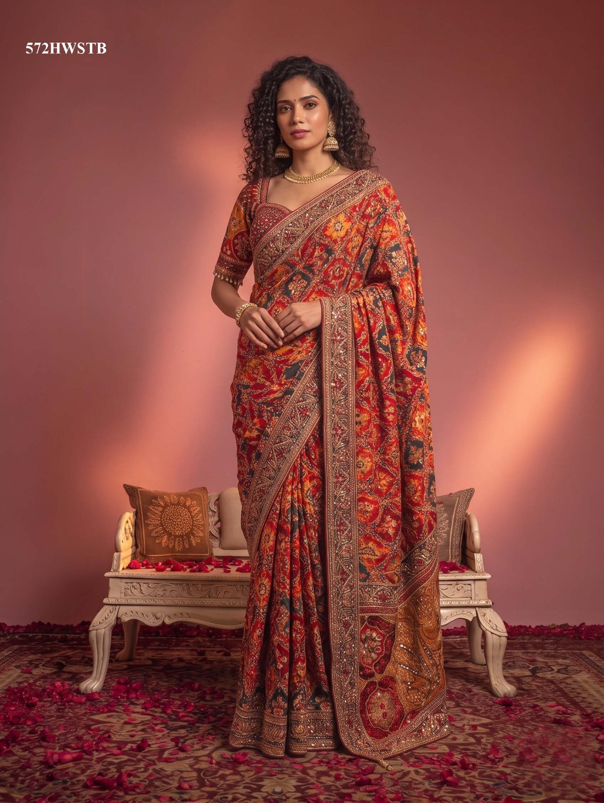 Mahotsav Nimaya Rajwadi Natural Crepe Aari &amp; Mirror Work Saree — Singles, Mahotsav wholesale from Surat — view 5