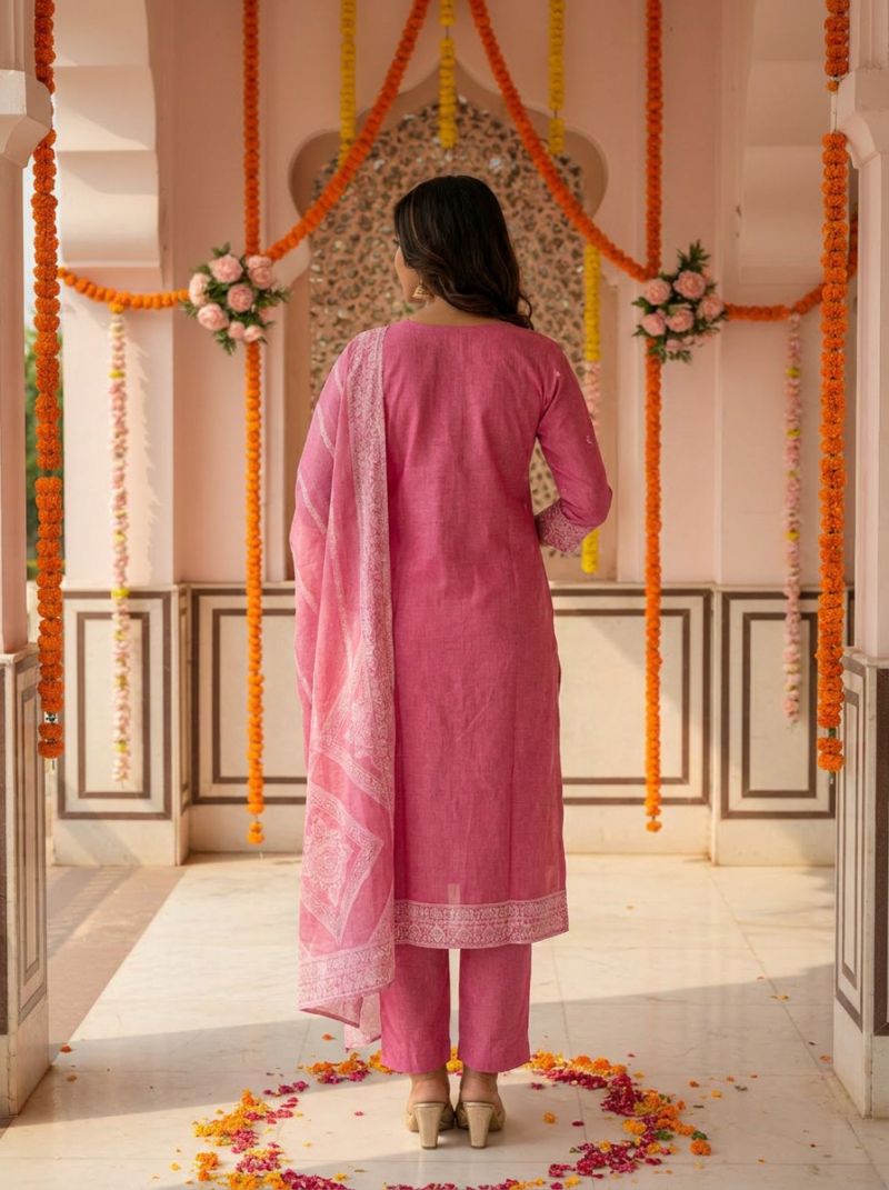 Md S Mahi 409 Pure Cotton Jacquard Worked Kurti With Bottom Dupatta Catalog — Wholesale Kurtis, Vardan Ethnic wholesale from Surat — Photo 4