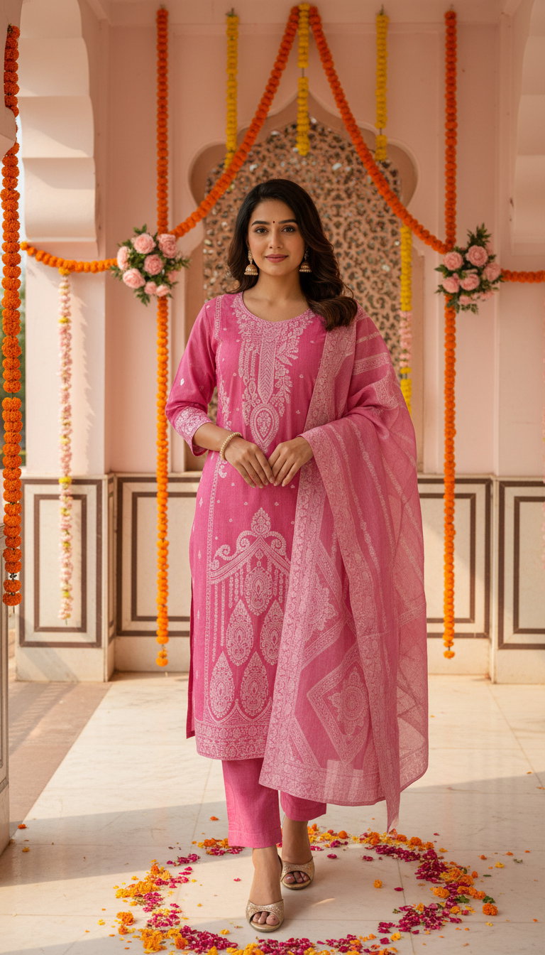 Md S Mahi 409 Pure Cotton Jacquard Worked Kurti With Bottom Dupatta Catalog