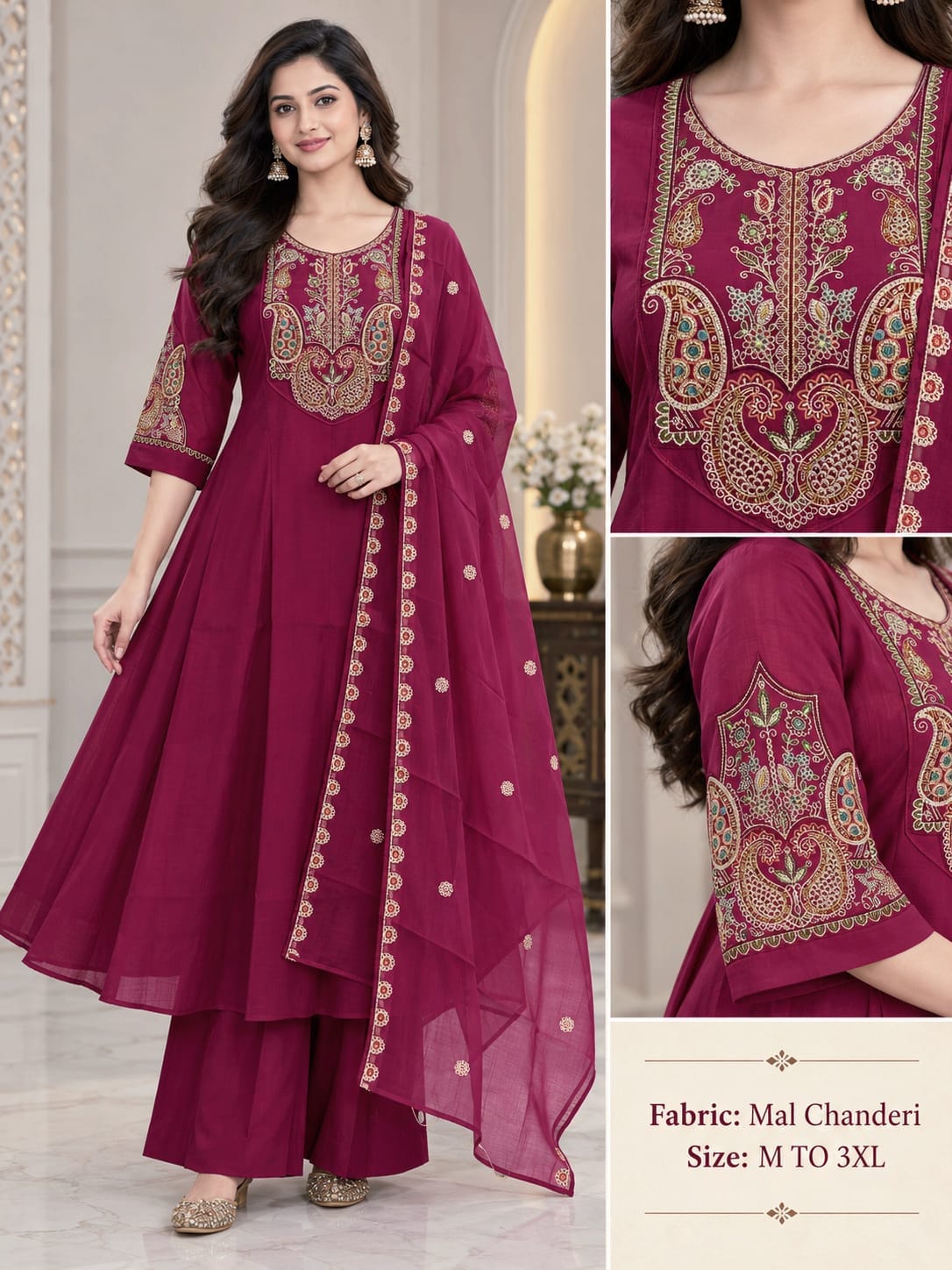 Mul Chanderi 1 Wholesale Anarkali Kurti With Bottom Dupatta Catalog — Wholesale Kurtis, Vardan Ethnic wholesale from Surat — Photo 2