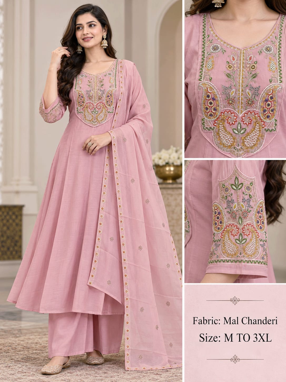 Mul Chanderi 1 Wholesale Anarkali Kurti With Bottom Dupatta Catalog — Wholesale Kurtis, Vardan Ethnic wholesale from Surat — Photo 4