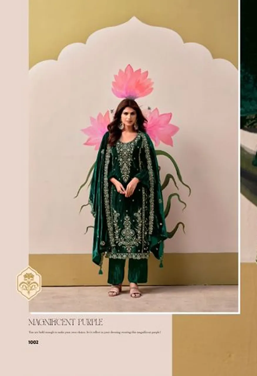 Mumtaz Arts Gulabi Sapne Crush Velvet Embroidered Designer Salwar Kameez Catalog — Wholesale Salwar Suits, Mumtaz Arts wholesale from Surat — view 3
