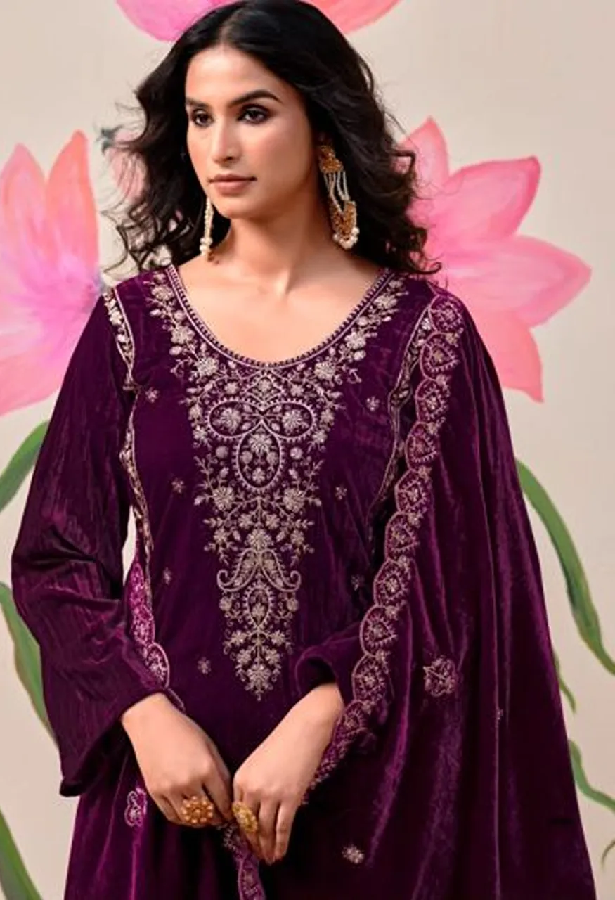 Mumtaz Arts Gulabi Sapne Crush Velvet Embroidered Designer Salwar Kameez Catalog