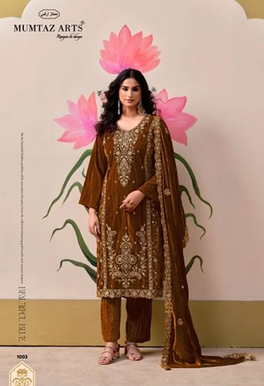 Mumtaz Arts Gulabi Sapne Crush Velvet Embroidered Designer Salwar Kameez Catalog — Wholesale Salwar Suits, Mumtaz Arts wholesale from Surat — view 5