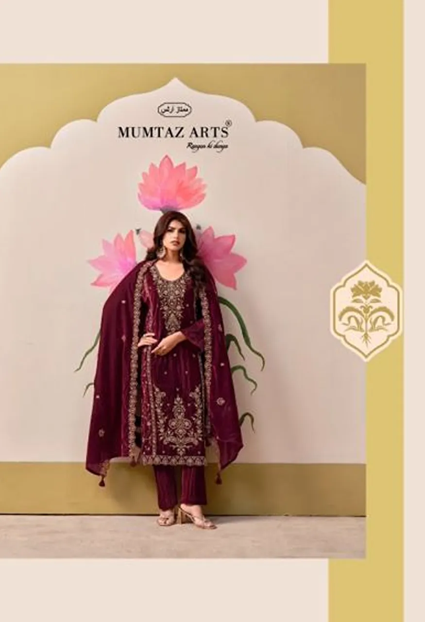 Mumtaz Arts Gulabi Sapne Crush Velvet Embroidered Designer Salwar Kameez Catalog — Wholesale Salwar Suits, Mumtaz Arts wholesale from Surat — view 4