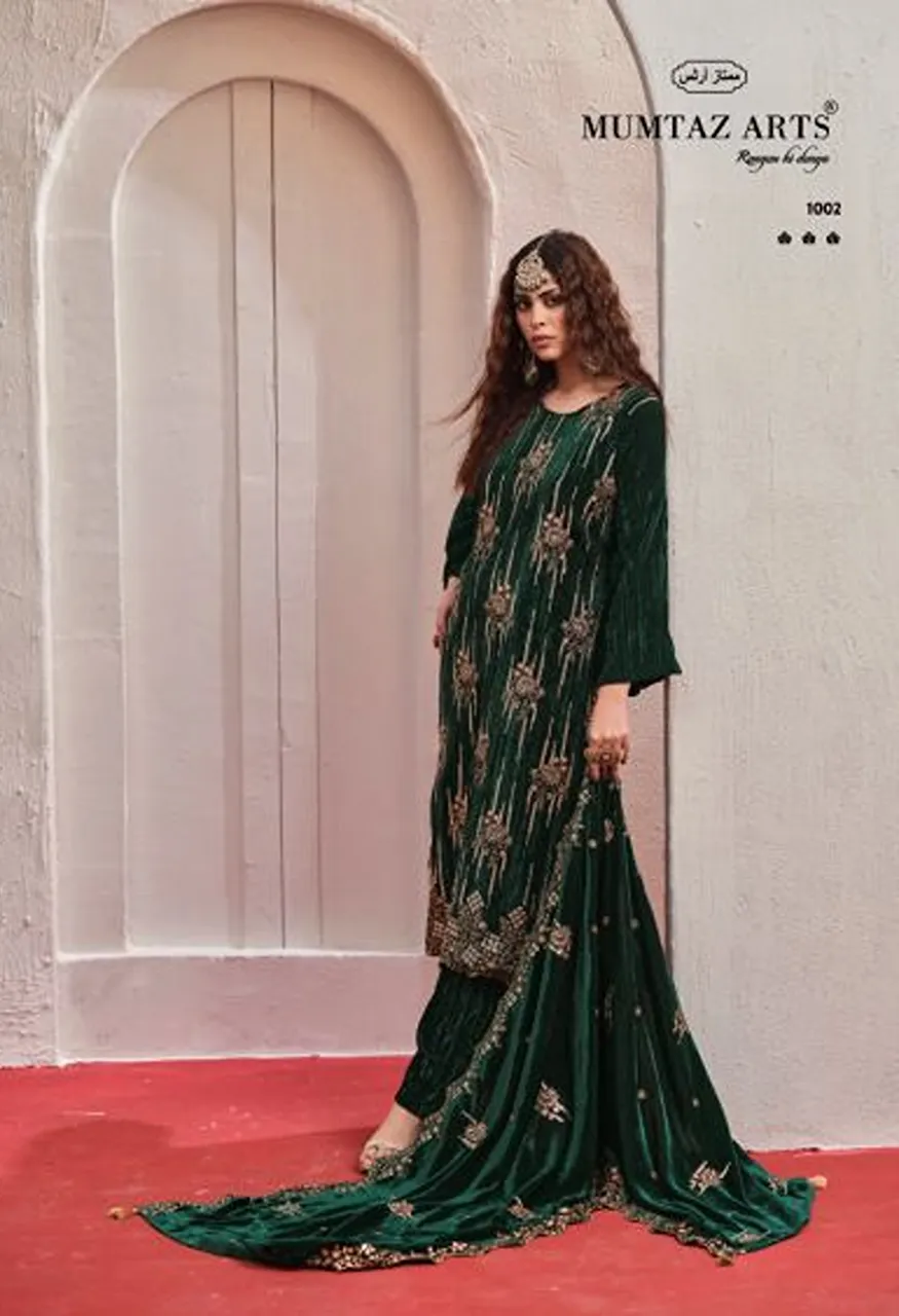 Mumtaz Arts Maahi Crush Velvet Embroidered Designer Salwar Kameez Catalog