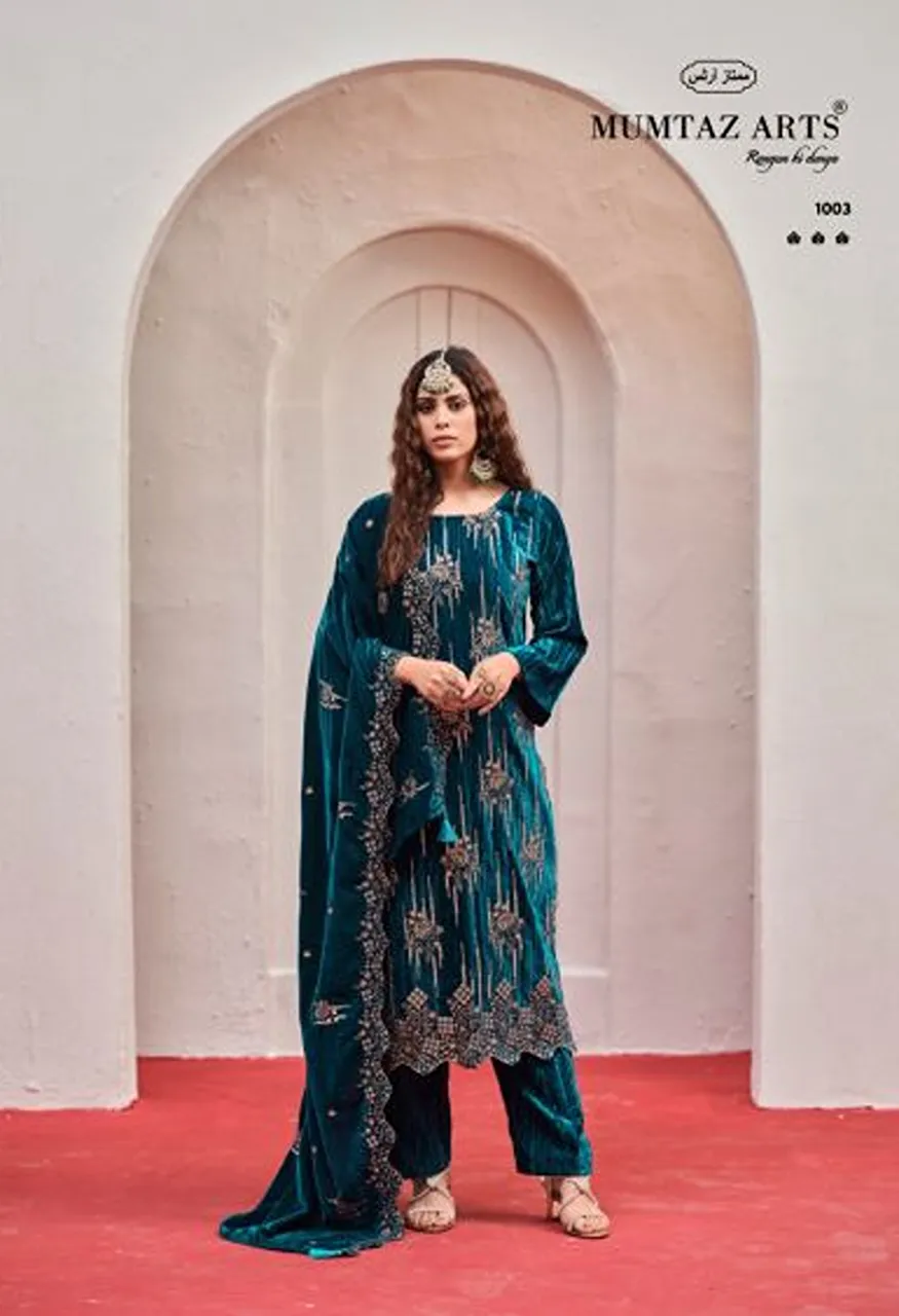 Mumtaz Arts Maahi Crush Velvet Embroidered Designer Salwar Kameez Catalog — Wholesale Salwar Suits, Mumtaz Arts wholesale from Surat — view 3