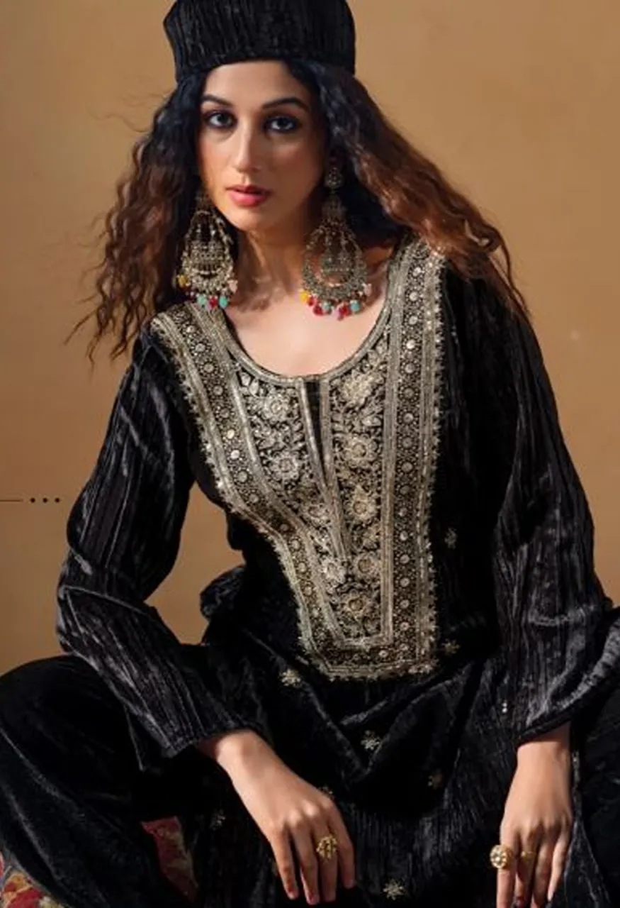 Mumtaz Arts Maharani Crush Velvet Embroidered Designer Salwar Kameez Catalog