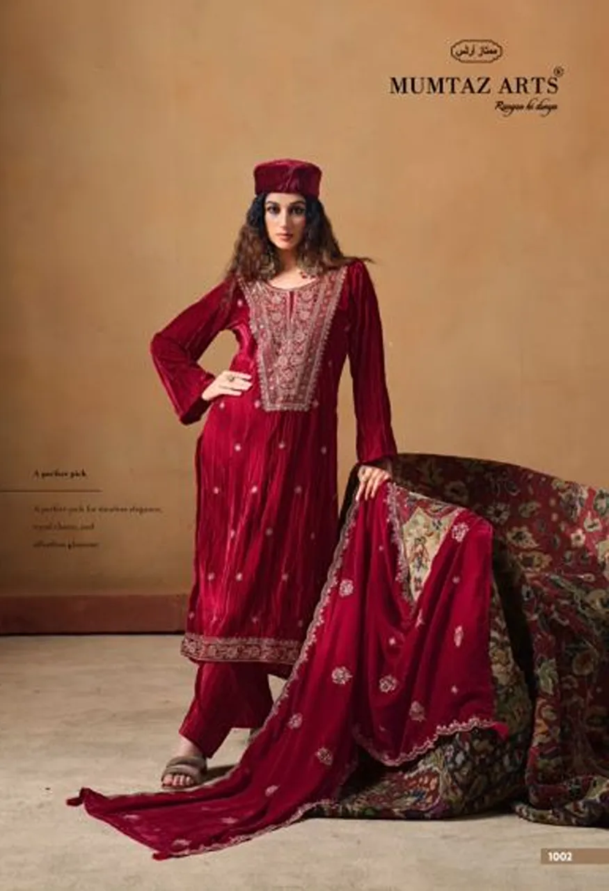 Mumtaz Arts Maharani Crush Velvet Embroidered Designer Salwar Kameez Catalog — Wholesale Salwar Suits, Mumtaz Arts wholesale from Surat — view 3