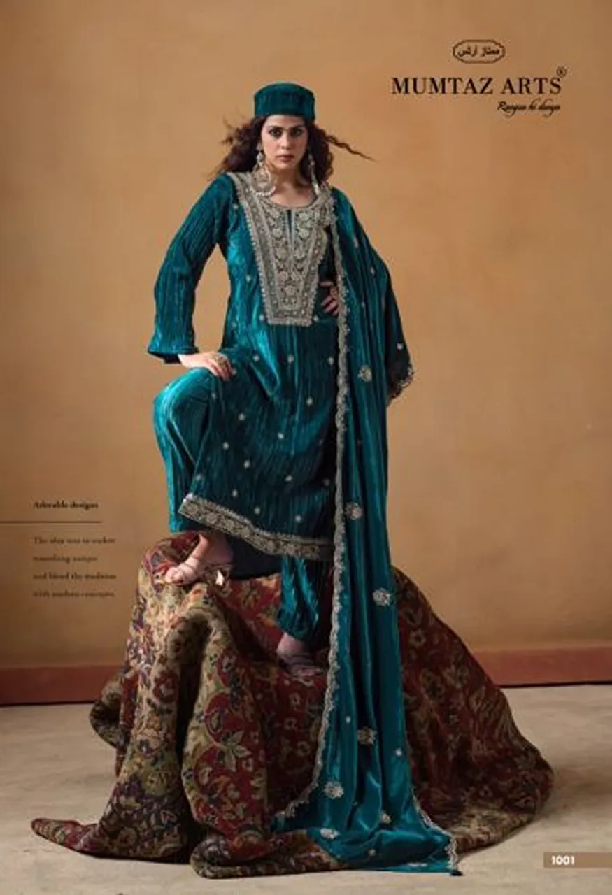 Mumtaz Arts Maharani Crush Velvet Embroidered Designer Salwar Kameez Catalog — Wholesale Salwar Suits, Mumtaz Arts wholesale from Surat — view 4