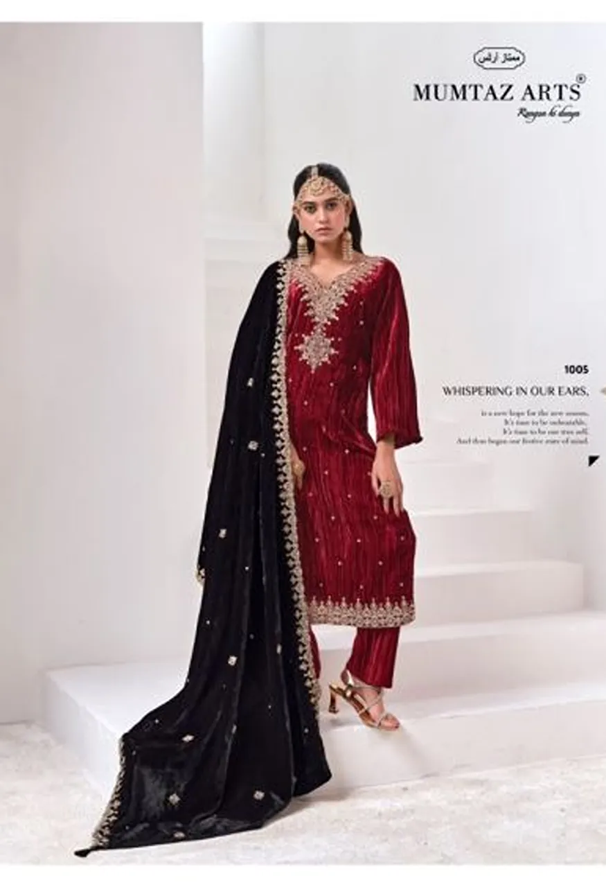 Mumtaz Arts Naqsh Crush Velvet Embroidered Designer Salwar Kameez Catalog — Wholesale Salwar Suits, Mumtaz Arts wholesale from Surat — view 3