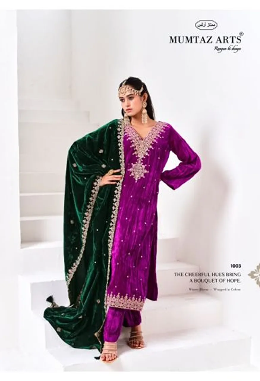 Mumtaz Arts Naqsh Crush Velvet Embroidered Designer Salwar Kameez Catalog — Wholesale Salwar Suits, Mumtaz Arts wholesale from Surat — view 5