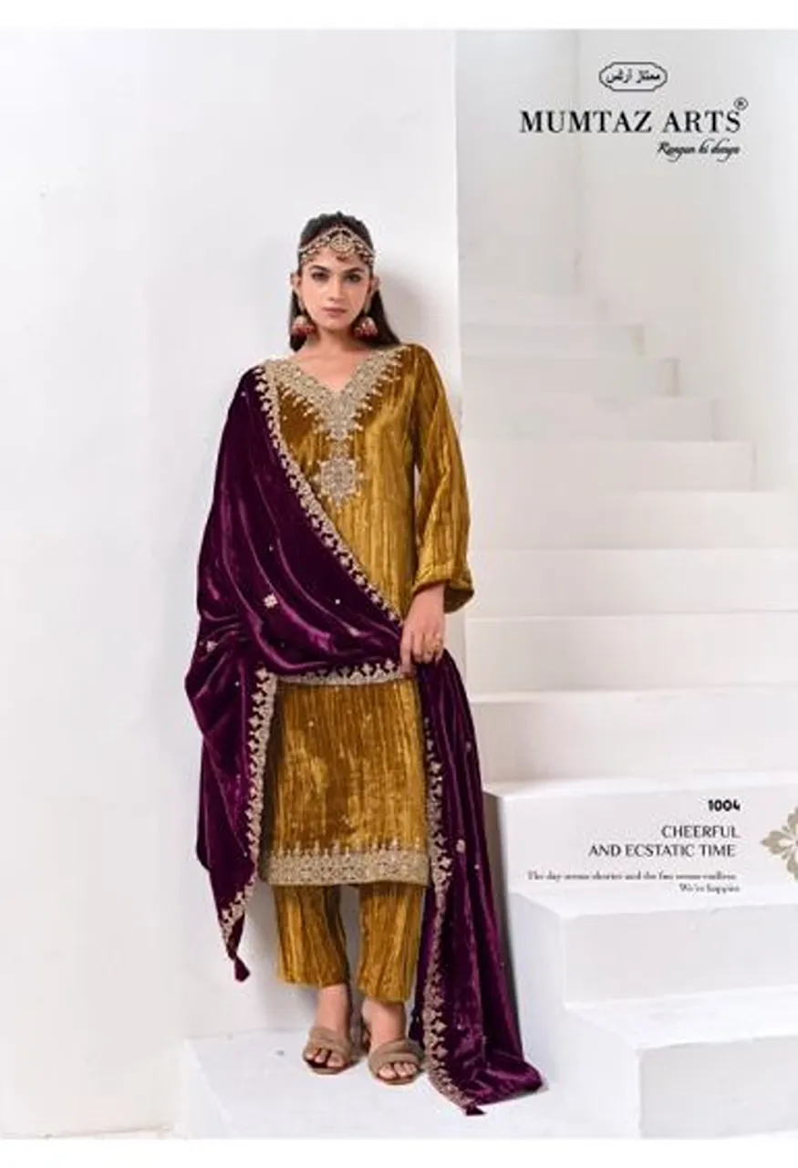 Mumtaz Arts Naqsh Crush Velvet Embroidered Designer Salwar Kameez Catalog — Wholesale Salwar Suits, Mumtaz Arts wholesale from Surat — view 4