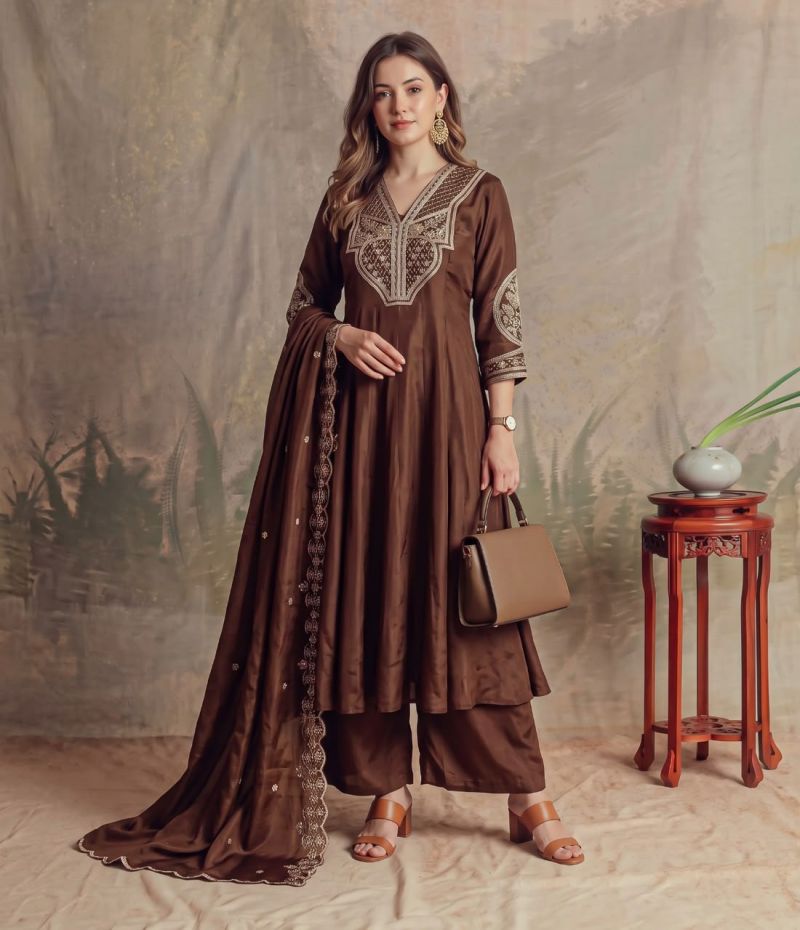 Naisha K 1365 Mul Chanderi Hand Work Designer Anarkali Kurti With Bottom Dupatta — Wholesale Kurtis, 1199 wholesale from Surat — Photo 2