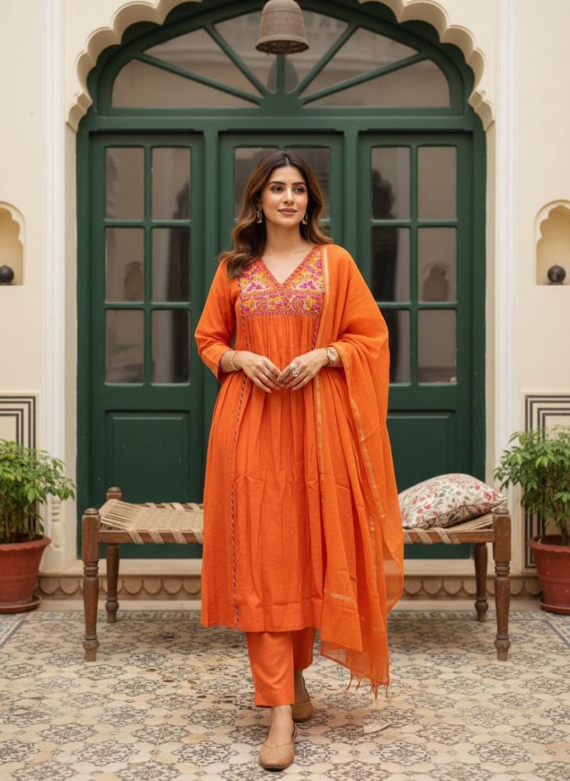 Naisha K 1367 Mul Chanderi Embroidered Anarkali Kurti With Bottom Dupatta — Wholesale Kurtis, Vardan Ethnic wholesale from Surat — Photo 2