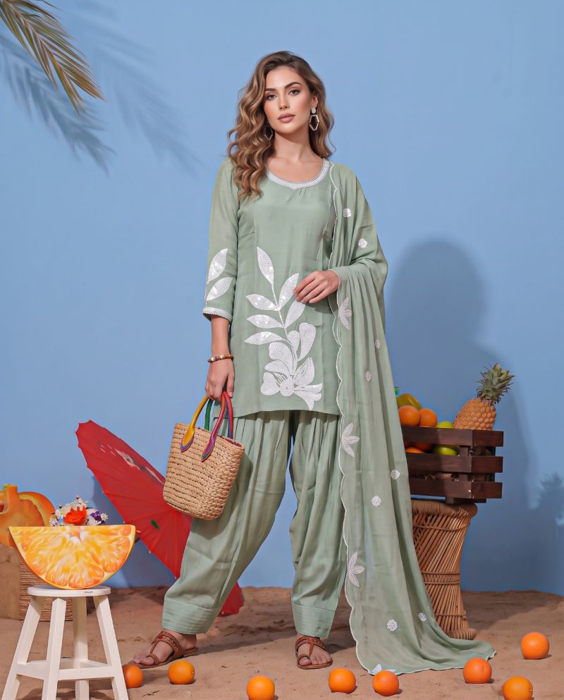 Naisha K 1368 Readymade Mul Chanderi Fancy Work Farshi Salwar Suit Collection — Wholesale Salwar Suits, Vardan Ethnic wholesale from Surat — view 2