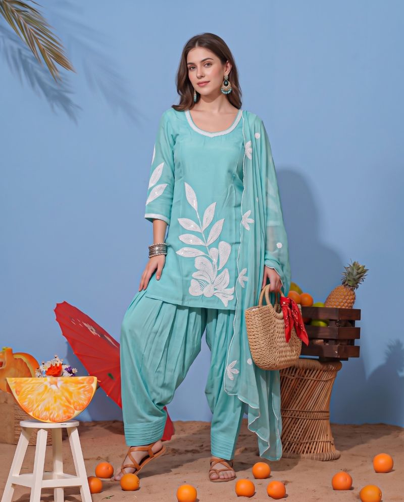 Naisha K 1368 Readymade Mul Chanderi Fancy Work Farshi Salwar Suit Collection
