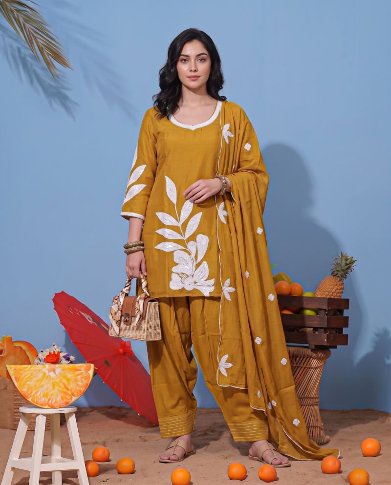 Naisha K 1368 Readymade Mul Chanderi Fancy Work Farshi Salwar Suit Collection — Wholesale Salwar Suits, Vardan Ethnic wholesale from Surat — view 4