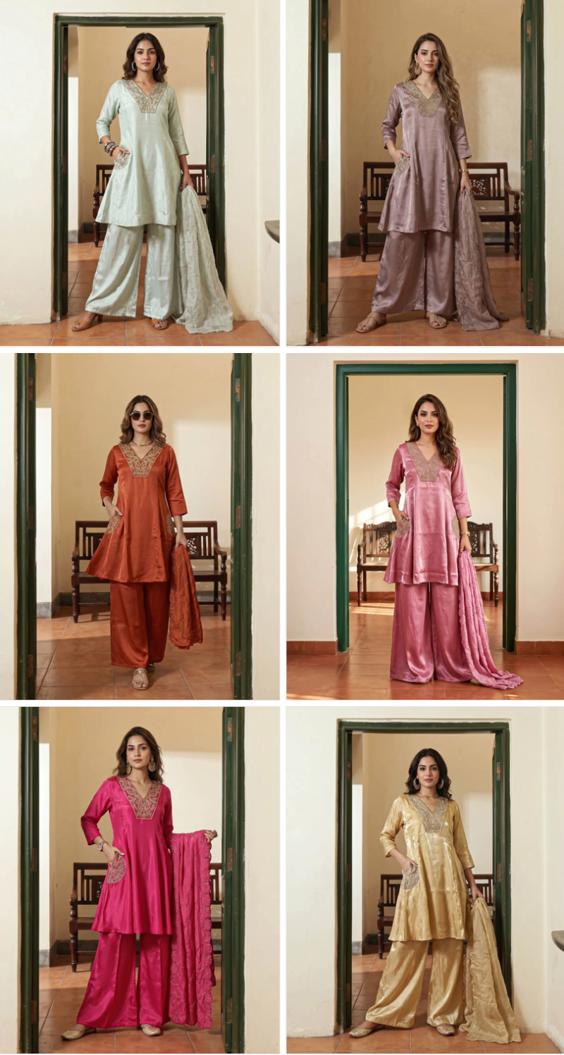Naisha K 1369 Roman Glass Embroidered Anarkali Short Kurti With Bottom Dupatta — Wholesale Kurtis, Vardan Ethnic wholesale from Surat — Photo 14