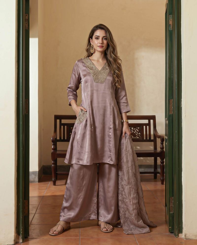 Naisha K 1369 Roman Glass Embroidered Anarkali Short Kurti With Bottom Dupatta