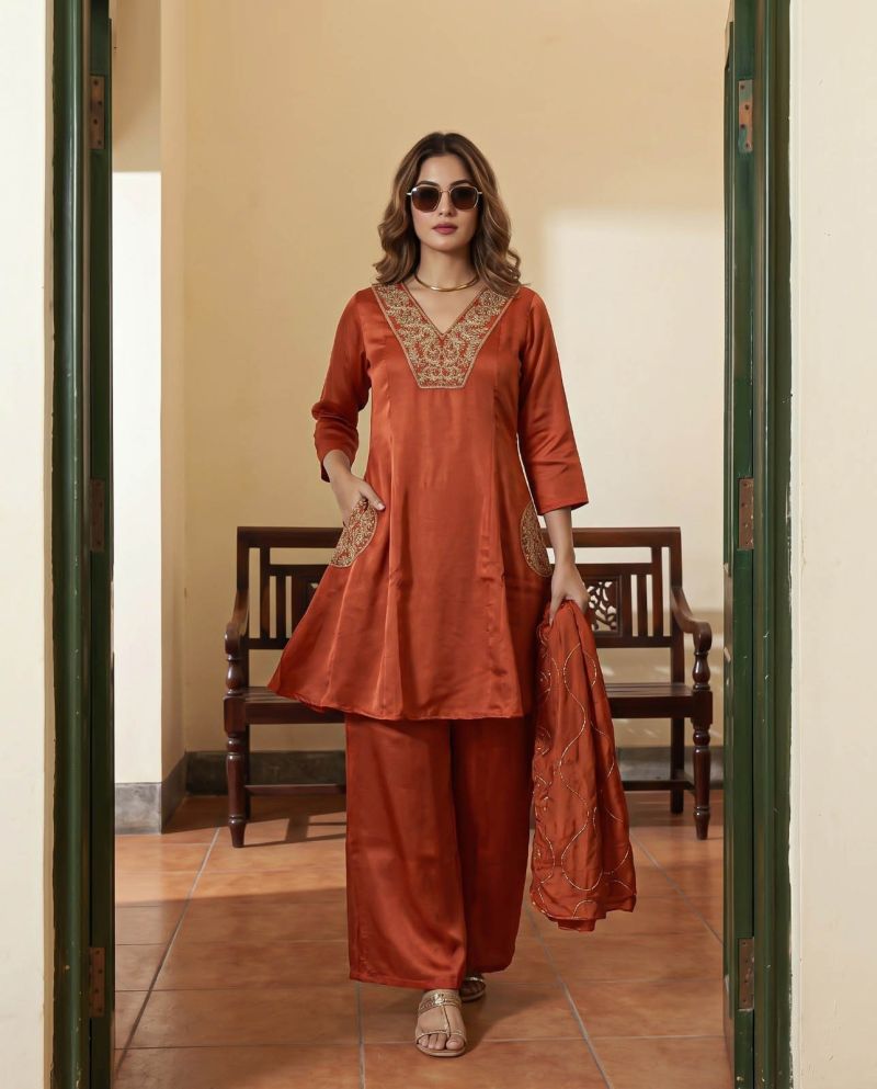 Naisha K 1369 Roman Glass Embroidered Anarkali Short Kurti With Bottom Dupatta — Wholesale Kurtis, Vardan Ethnic wholesale from Surat — Photo 12