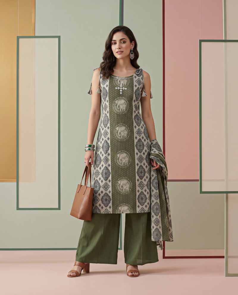 Naisha K 1370 Vatican Discharge Print Manual Work Kurti With Bottom Dupatta — Wholesale Kurti With Bottom Dupatta, Vardan Ethnic wholesale from Surat — view 2