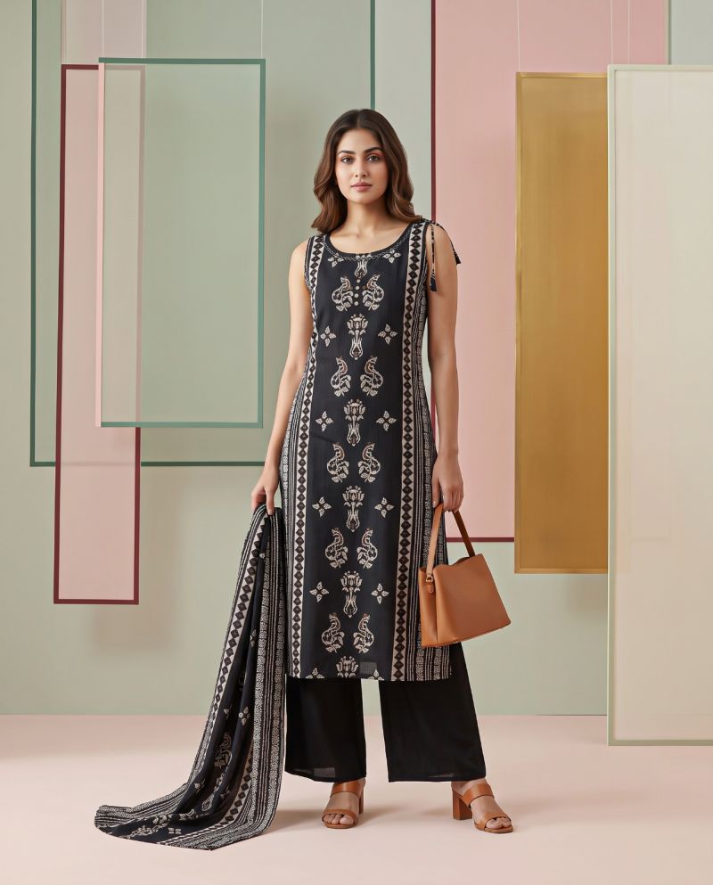 Naisha K 1370 Vatican Discharge Print Manual Work Kurti With Bottom Dupatta — Wholesale Kurti With Bottom Dupatta, Vardan Ethnic wholesale from Surat — view 7