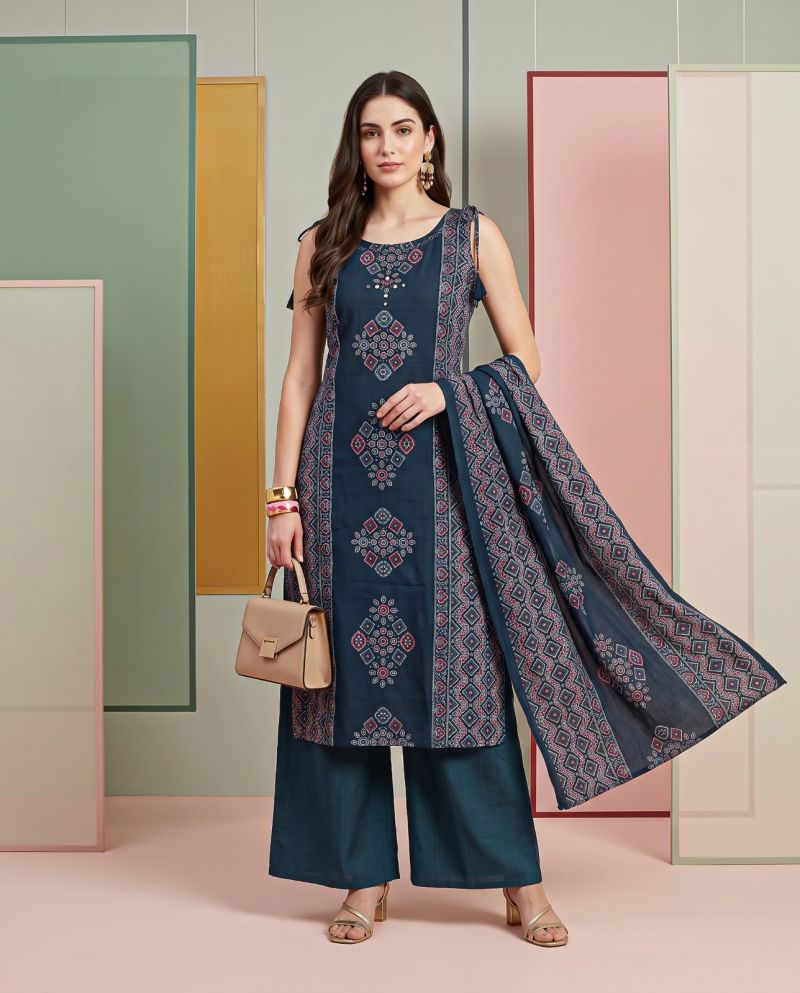 Naisha K 1370 Vatican Discharge Print Manual Work Kurti With Bottom Dupatta — Wholesale Kurti With Bottom Dupatta, Vardan Ethnic wholesale from Surat — view 22