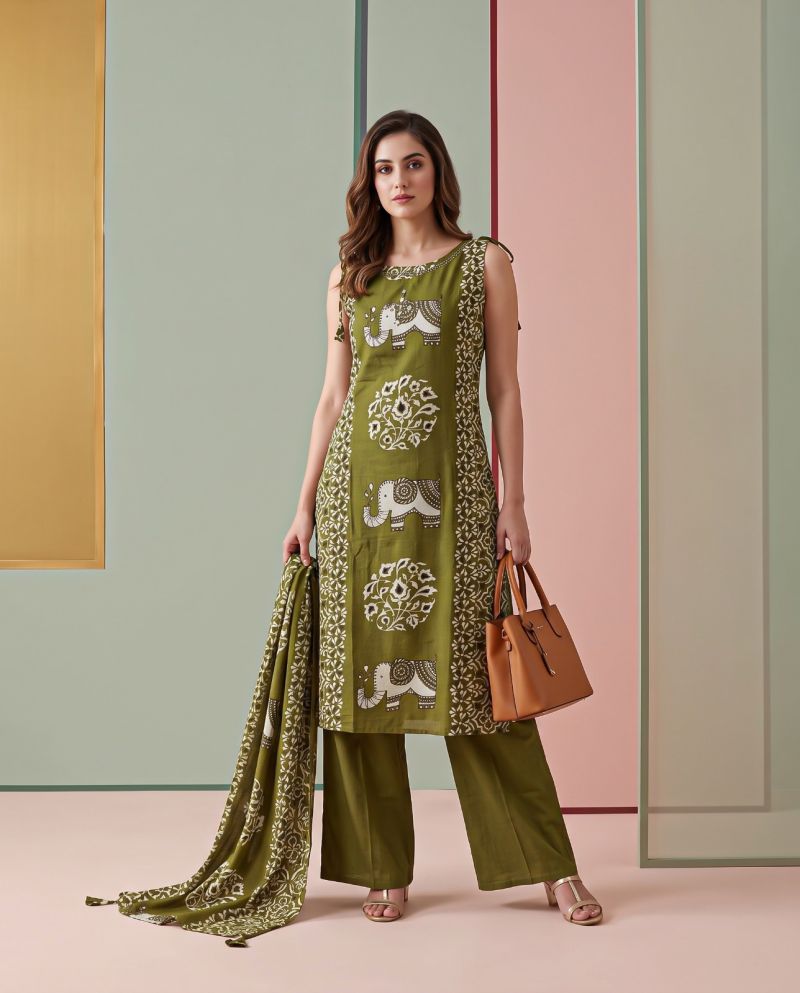 Naisha K 1370 Vatican Discharge Print Manual Work Kurti With Bottom Dupatta — Wholesale Kurti With Bottom Dupatta, Vardan Ethnic wholesale from Surat — view 3