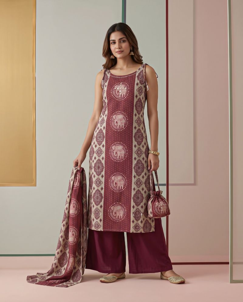 Naisha K 1370 Vatican Discharge Print Manual Work Kurti With Bottom Dupatta