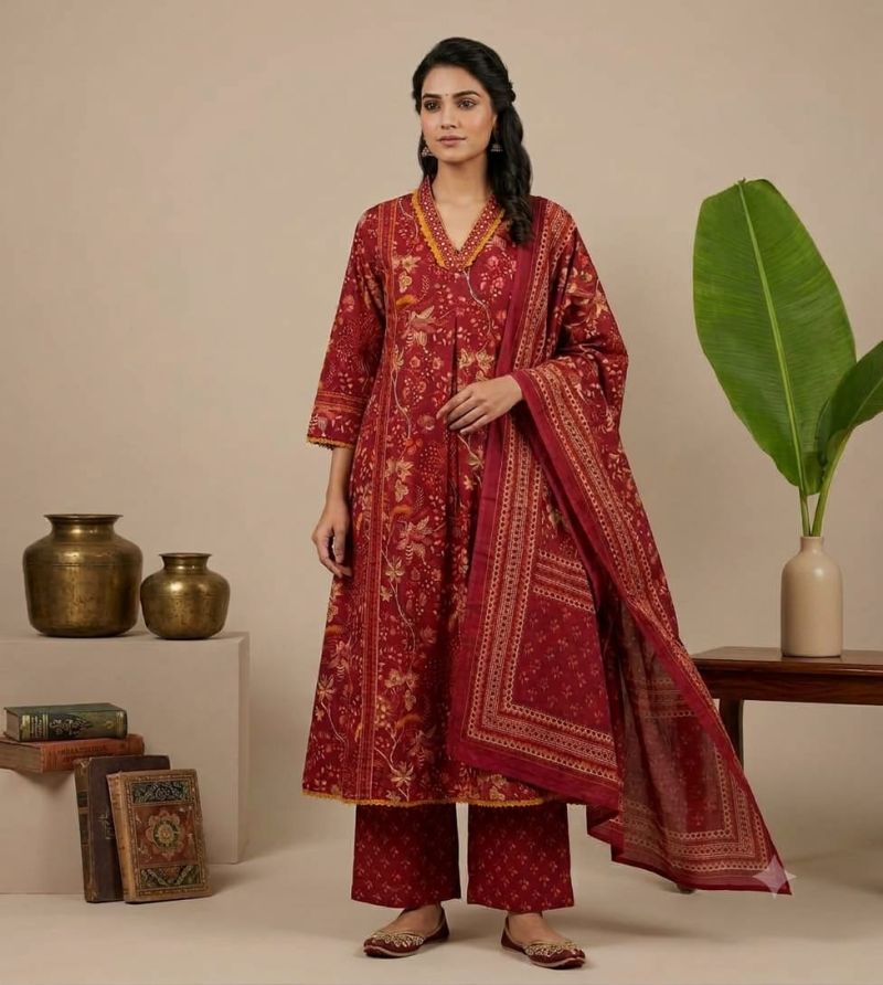 Naisha K 1372 Cotton Printed Hand Work Fancy Kurti With Bottom Dupattan Catalog — Wholesale Kurtis, Vardan Ethnic wholesale from Surat — view 3