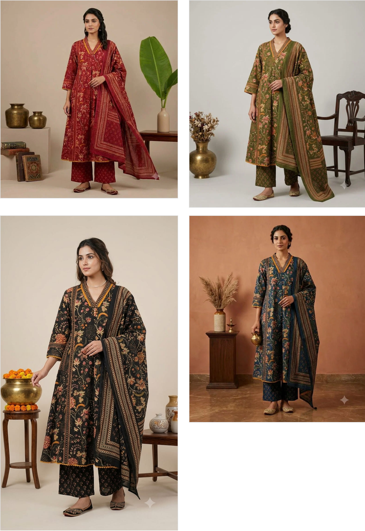 Naisha K 1372 Cotton Printed Hand Work Fancy Kurti With Bottom Dupattan Catalog — Wholesale Kurtis, Vardan Ethnic wholesale from Surat — view 5