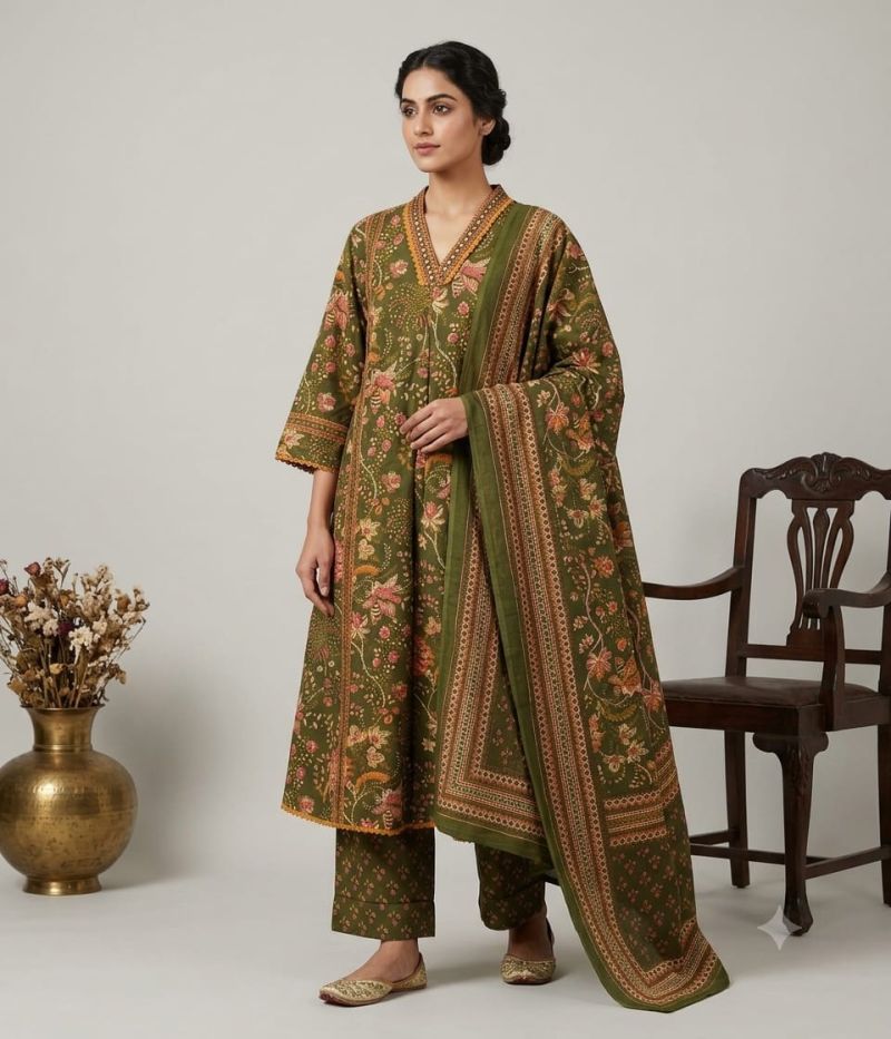 Naisha K 1372 Cotton Printed Hand Work Fancy Kurti With Bottom Dupattan Catalog — Wholesale Kurtis, Vardan Ethnic wholesale from Surat — view 2